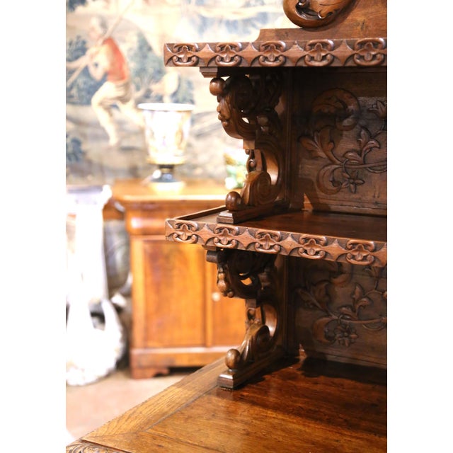 19th Century French Carved Oak Saint-Hubert Hunt Buffet With Stag Crest For Sale - Image 10 of 14