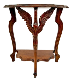 Early 20th C. Carved Swan Demi-Lune Console or Side Table