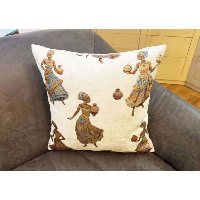 African Pottery Women Jacquard Cushion Cover For Sale In Los Angeles - Image 6 of 11