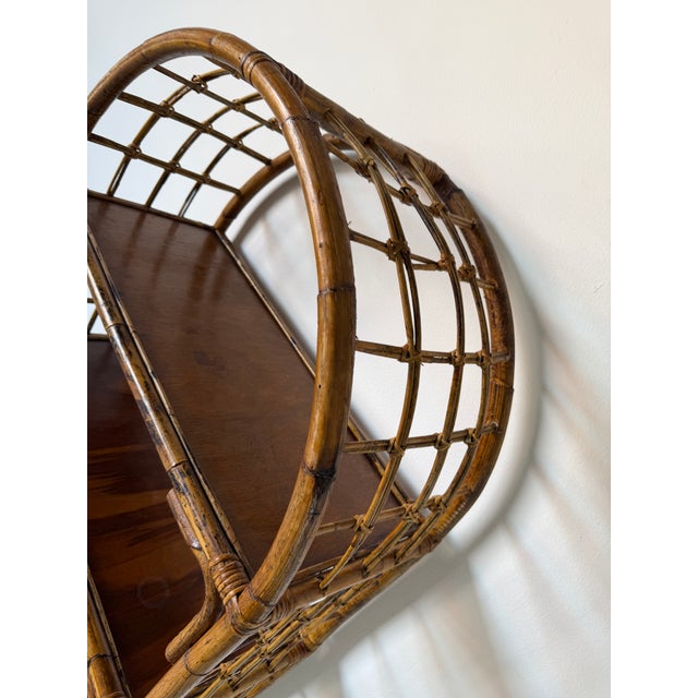 1970's Vintage Coastal Bamboo Rattan Arched Etagere Shelf For Sale - Image 13 of 14