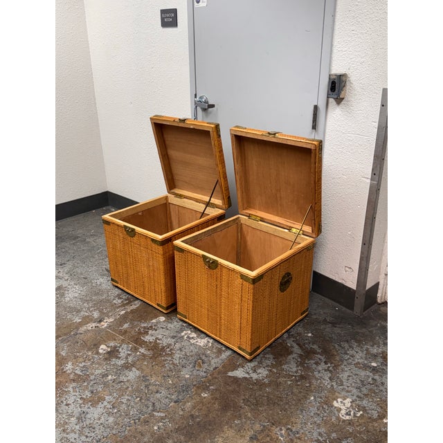 Design Plus Gallery presents a Pair of Chinoiserie/Campaign Style Wicker Hinged Chests. The two small chests are great for...