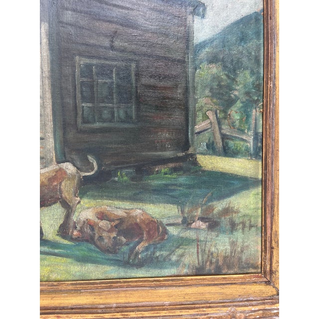 Antique Tonalist Painting Farmyard With Animals Signed Charles P. Gruppe. For Sale - Image 9 of 9