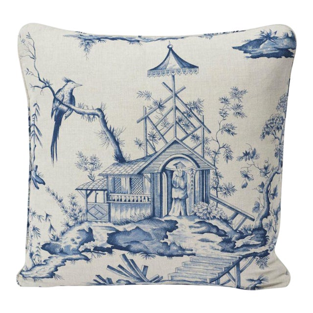 Shengyou Blue Toile 18" Pillow For Sale