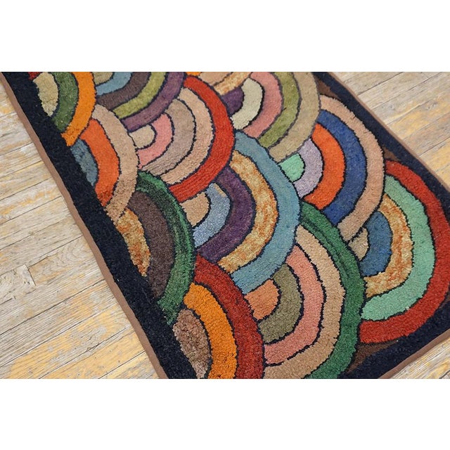 Amazing Multi Color and Geometric Desing Border Antique American Hooked Rug For Sale - Image 9 of 11