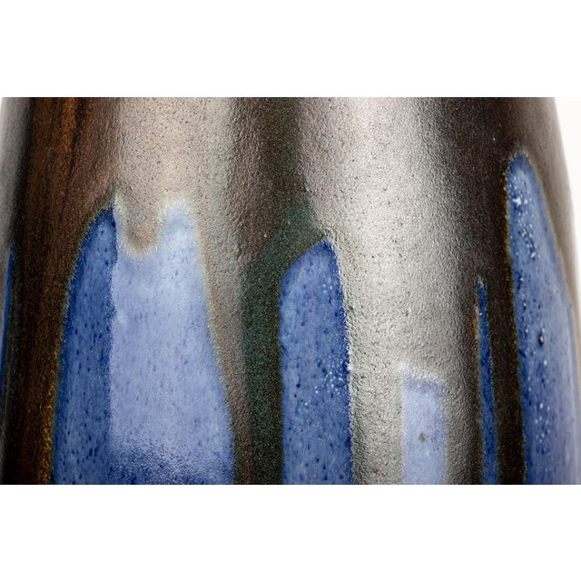 Blue Large Art Deco Vase in Blue Glazed Ceramic by Léon Pointu, 1920 For Sale - Image 8 of 9