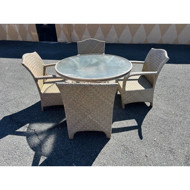 Perfect for your outdoor space! The table measures 49x29 and the chairs measure 21.5x27.5x36 There is wear due to age and...