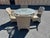 Perfect for your outdoor space! The table measures 49x29 and the chairs measure 21.5x27.5x36 There is wear due to age and...