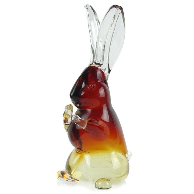 Cenedese Murano Sommerso Vintage Red Orange Fade Italian Art Glass Bunny Rabbit Figurine Sculpture For Sale In Orlando - Image 6 of 6