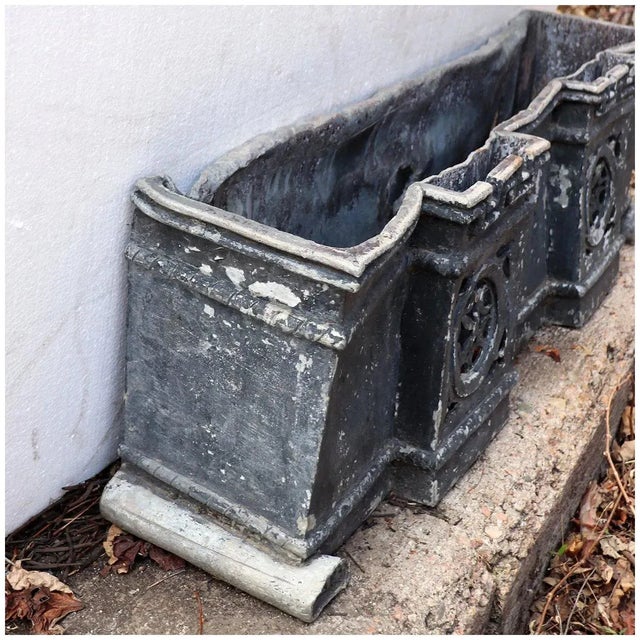 Large English Gothic Revival Painted Lead Manor House Scupper Boxes A