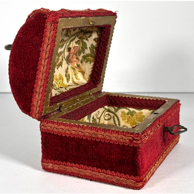 Antique Velvet Jewelry, Trinket or Sewing Box For Sale - Image 9 of 18