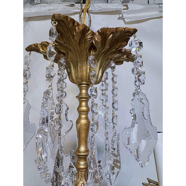 Vintage Brass Chandelier With Crystal Prisms For Sale - Image 12 of 12