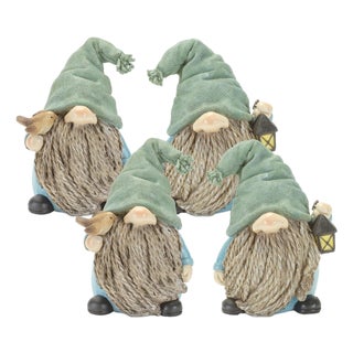 Stone Garden Gnome Figurine with Bird and Lantern Accent (Set of 4) For Sale