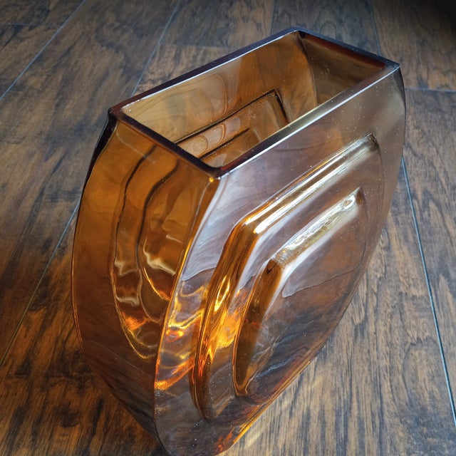 1960s Vintage Mid Century Amber Glass Accent Vase For Sale - Image 5 of 5