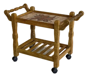 Vintage Danish Oak Bar Cart Tea Trolley With Ceramic Tile Top Mid Century Modern