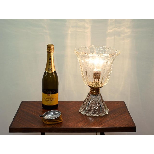Large Bullicante Murano Glass and Brass Flower Table Lamp from Barovier, Italy, 1950s For Sale - Image 6 of 14