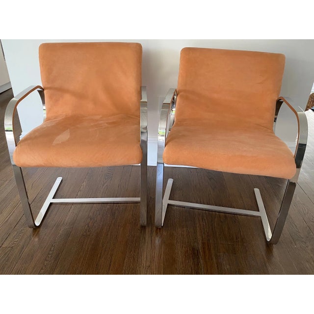 Pair of Mid Century Modern Milo Baughman Style Chrome & Ultrasuede Club Chairs For Sale - Image 13 of 13