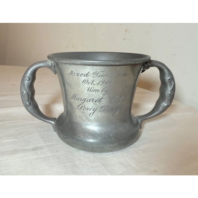 Antique 1896 Hand Engraved Bronze Pewter Golf Country Club Newton Trophy Cup Mug For Sale - Image 9 of 12