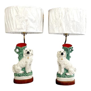 English 19th Century Staffordshire Dog Table Lamps - a Pair For Sale