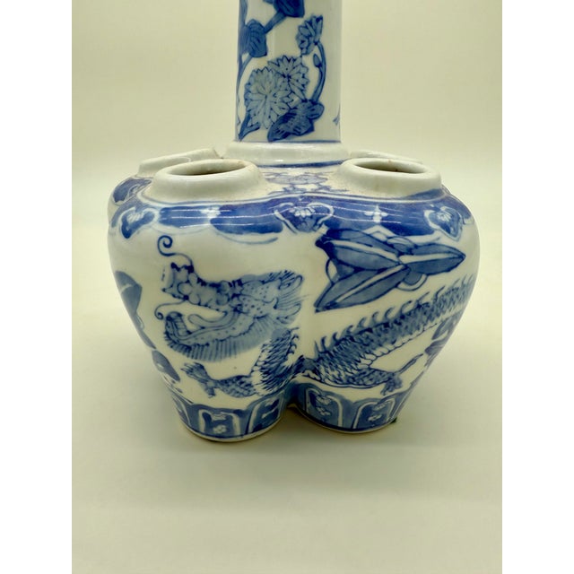 Chinoiserie 20th Century Chinese Blue and White Porcelain Tulipiere Vase For Sale - Image 3 of 5