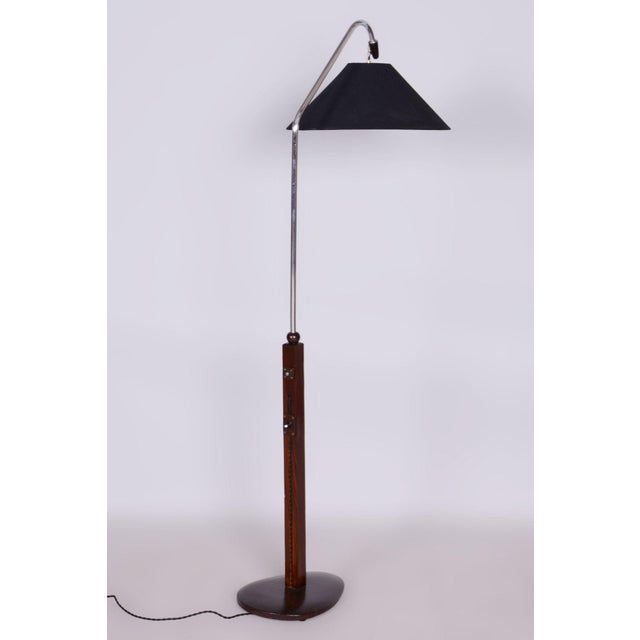 Art Deco Floor Lamp in Beech & Chrome-Plated Steel, Czech, 1930s For Sale - Image 3 of 10