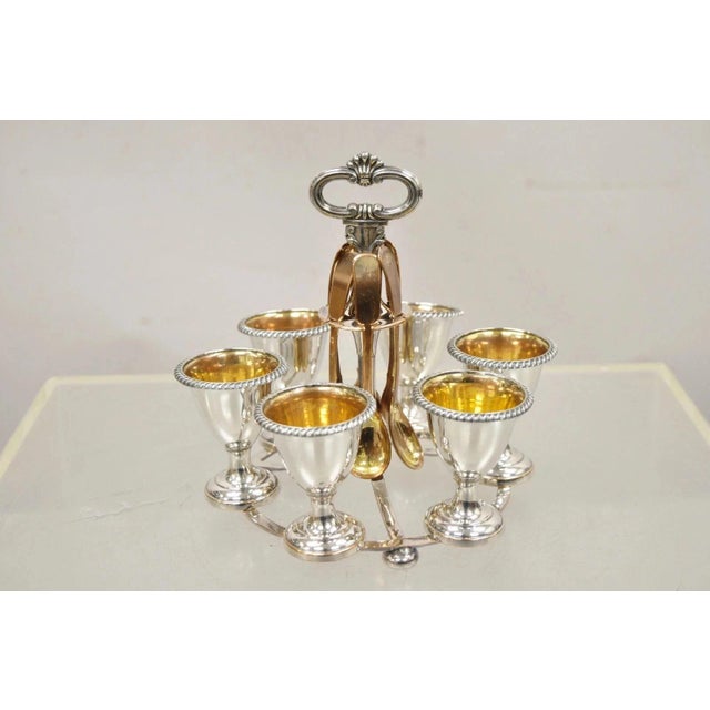 Antique English Victorian Silver Plated Egg Server with Spoon Set - Service for 6. Circa Early 20th Century. Measurements:...