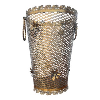 Brass Perforated Umbrella Stand with Detailed Flowers, 1950 For Sale
