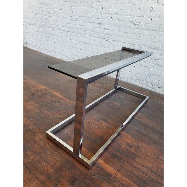 1970s Asymmetric Chrome & Smoked Glass Console Table For Sale - Image 11 of 18