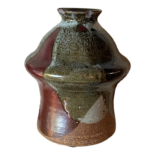 Vintage 1970's Vessel, Vase Pottery Hand Thrown Signed DHS For Sale