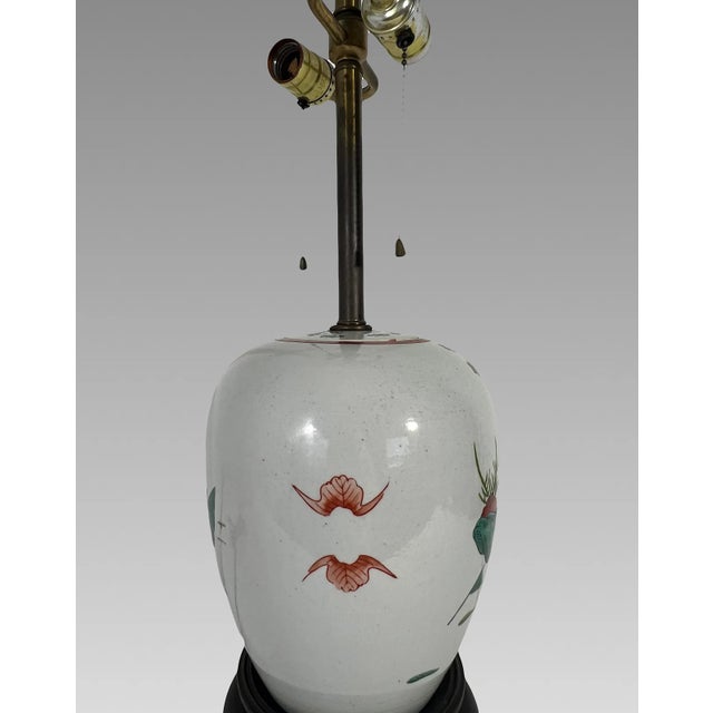 Chinoiserie Antique Chinese Parade Table Lamp, 'Guangxu Period' Porcelain Ginger Jar With Auspicious Bats For Sale - Image 3 of 11