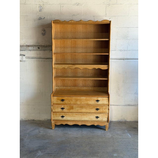 Mid-Century Modern Vintage Oak Bookcase With Drawers Danish Open Shelving Unit 1970s For Sale - Image 3 of 9