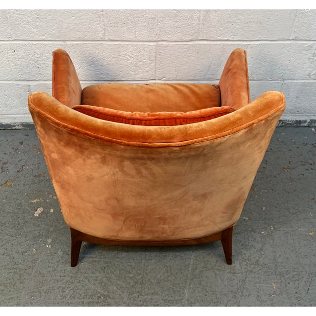 Mid-Century Modern Lounge Chair With Orange Velvet Upholstery For Sale - Image 11 of 17