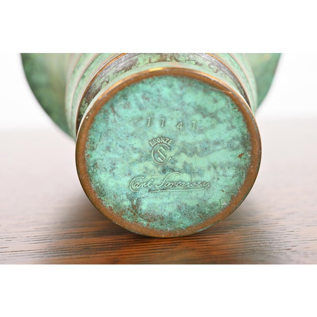 Carl Sorensen Art Deco Verdigris Bronze Vase, Early 20th Century For Sale - Image 10 of 11