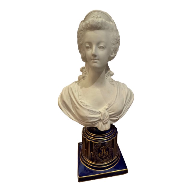 Antique Bisque Porcelain Sevres Style Bust: Marie Antoinette For Sale