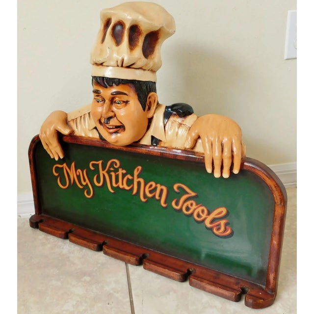Plastic Large Vintage 1980s Figural Chef "My Kitchen Tools" Kitchen Utensil Holder Hanging Wall Sign For Sale - Image 7 of 8