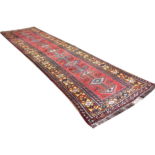 Textile Vintage Red Qashgai Pictorial Hand Woven Runner Rug 3'3 X 12'2 For Sale - Image 7 of 11