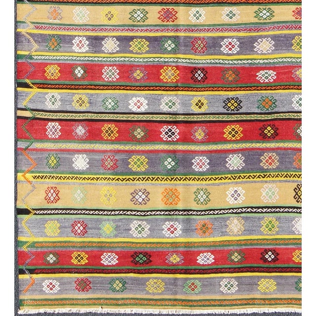 Turkish Kilim Carpet with Striped Geometric Shapes Design. Keivan Woven Arts / rug/TU-NED-103 origin/turkey mid-20th...