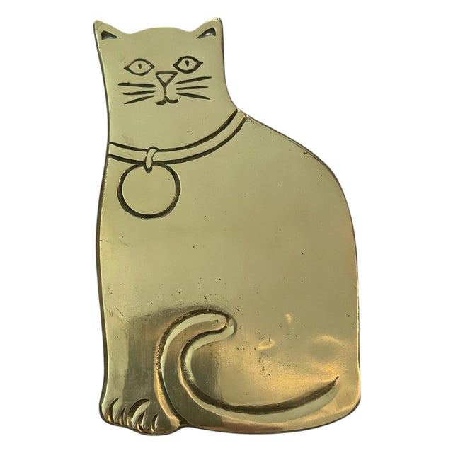 Mid 20th Century Vintage 1960s Mid Century Rubel and Co Cat Brass Table Trivet Hot Plate For Sale - Image 5 of 7