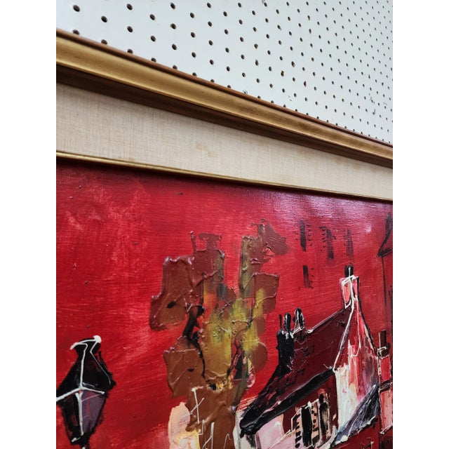 Mid 20th Century Red "Boat House"" Paris City / Town Abstract Oil Painting By DeSmedtdt For Sale - Image 9 of 12