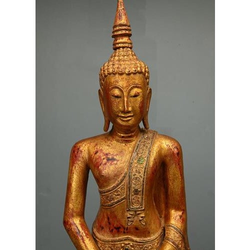 Thai Carved Standing Buddha Statue For Sale - Image 3 of 8