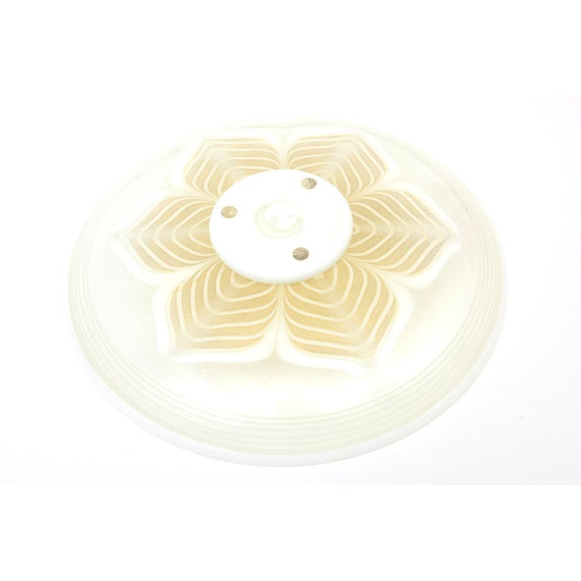 Glass Vintage Murano Round Flower Glass Bowl, White With Gold Aventurine, 1980's, Italy For Sale - Image 7 of 9