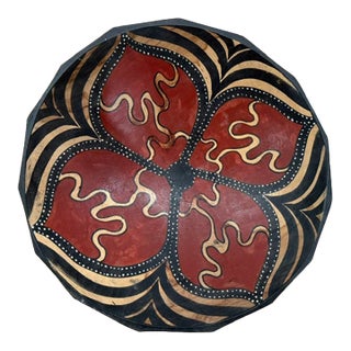 African Wooden Hand :Painted Decorative Bowl Large For Sale