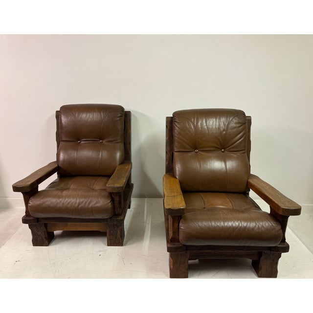 Set of Brutalist Oak Armchairs, 1960s For Sale - Image 12 of 18