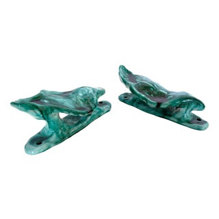 Handcrafted Teal Enameled Door Handles by Gabbianelli, 1950s, Set of 2 For Sale