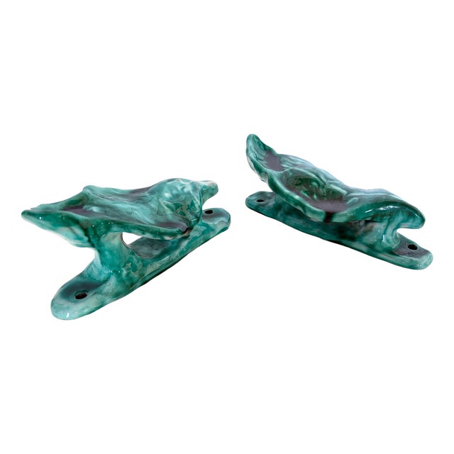 Handcrafted Teal Enameled Door Handles by Gabbianelli, 1950s, Set of 2 For Sale