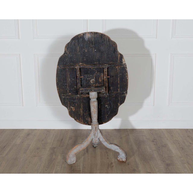 Wood 18th Century Swedish Rococo Tilt-Top Table with Original Black Back For Sale - Image 7 of 8