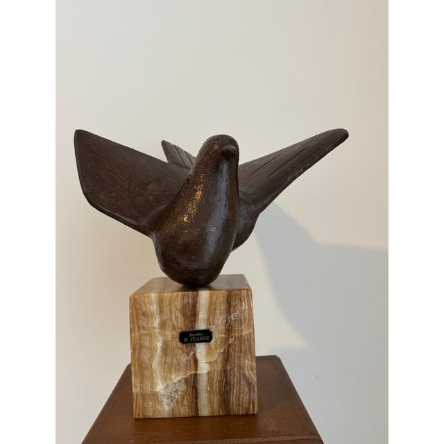 1970s Modern Bronze Sculpture “A Bird” with Marble base by Herbierto Juarez For Sale In Miami - Image 6 of 6