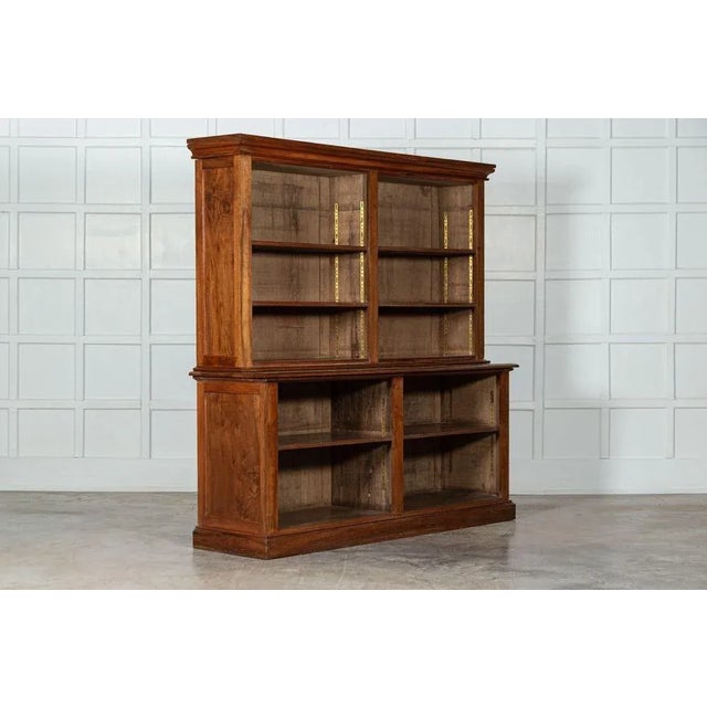 Circa 1870 large 19thc english walnut & birch bookcase. Together w192 x d51 x h194 cm base w192 x d51 x h85 cm top w192 x...
