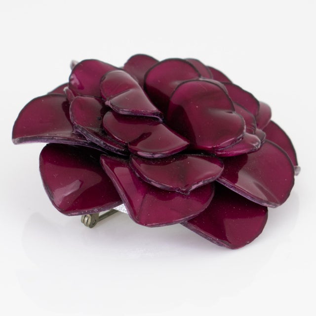 Contemporary Cilea Paris Purple Red Floral Resin Pin Brooch For Sale - Image 3 of 8