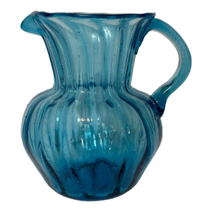 Vintage Mid 20th Century Blue Blown Glass Fenton Mini Pitcher