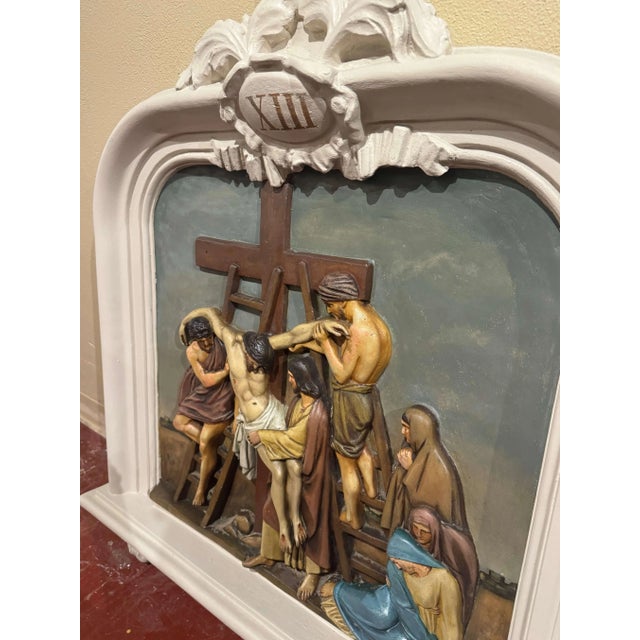 Complete Set of 14 19th Century French Polychrome Stations of the Cross Panels For Sale - Image 10 of 12